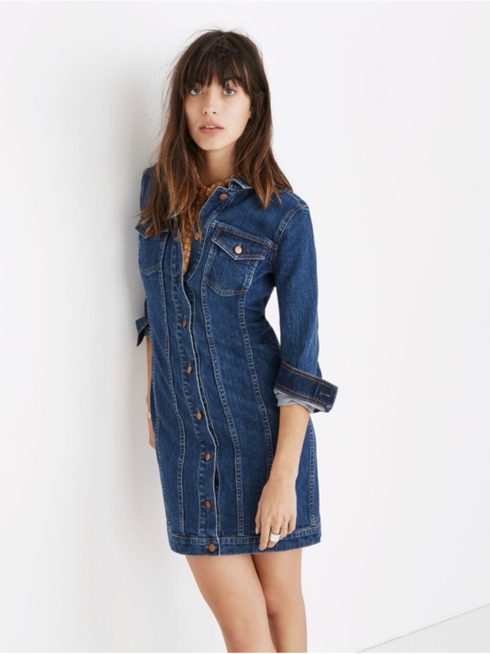 Madewell Denim Button-Front Shirt Dress - Dark Blue
